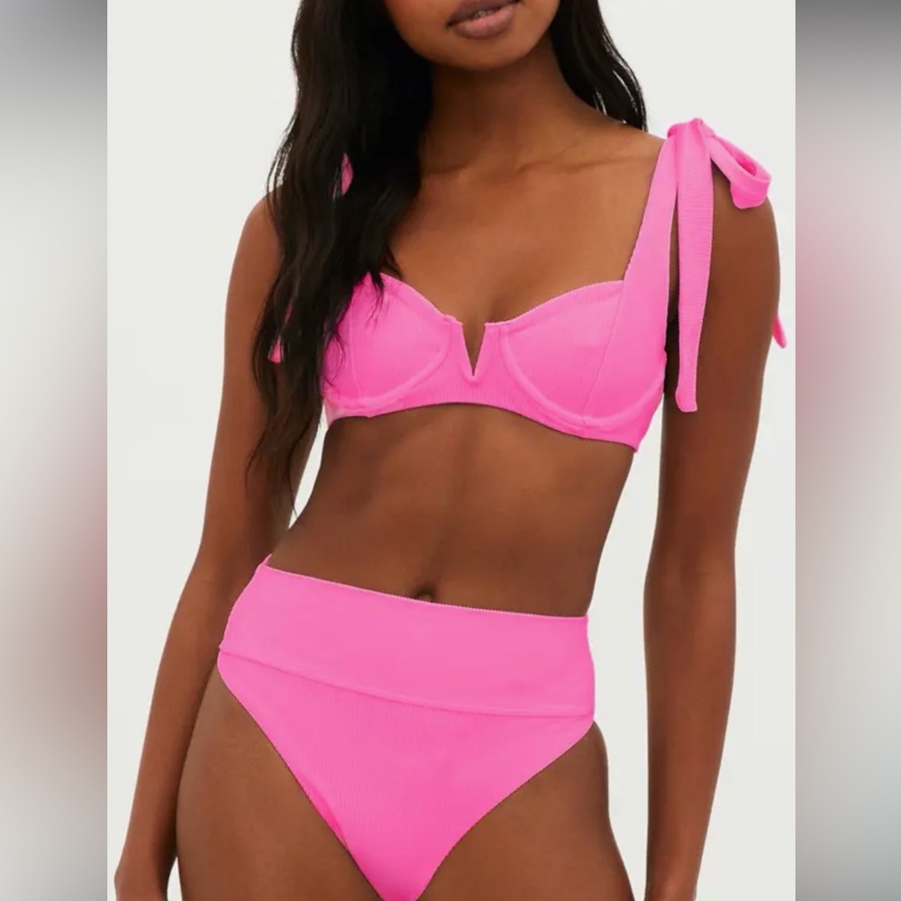 Beach Riot Hot Pink Tie-Shoulder Bikini Set